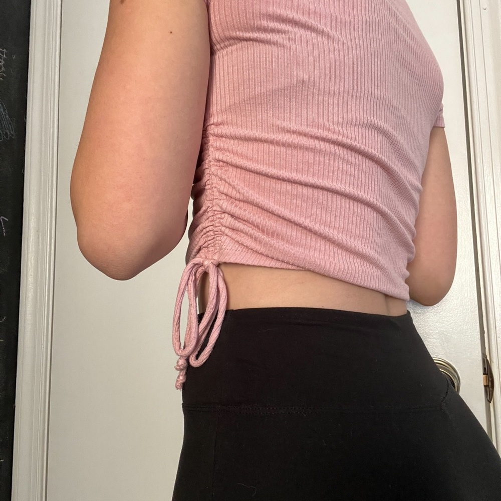 Pink Scooped Neck Ribbed Crop Top with Side Detail!